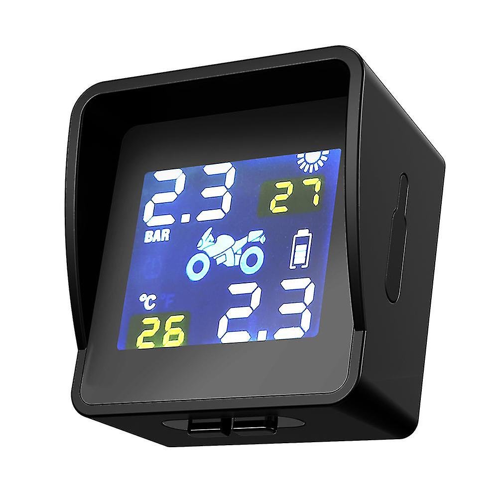 Black Solar W-ireless Motorcycle Tire Pressure Monitoring System Lcd Intelligent External Sensor Realtime Monitor