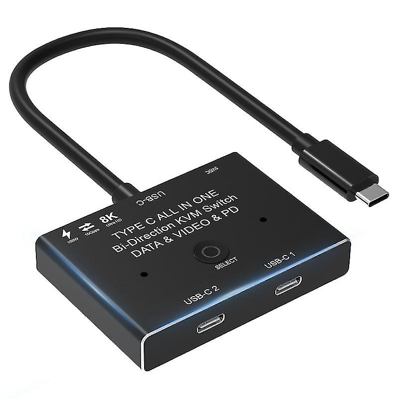 Kvm Usb C Two-way Switch 1x2/2x1 Usb 3.1 Splitter Data Video Switcher 8k @ 30hz Pd 100w voor PC Monitor Mobiele Telefoon Multi-source