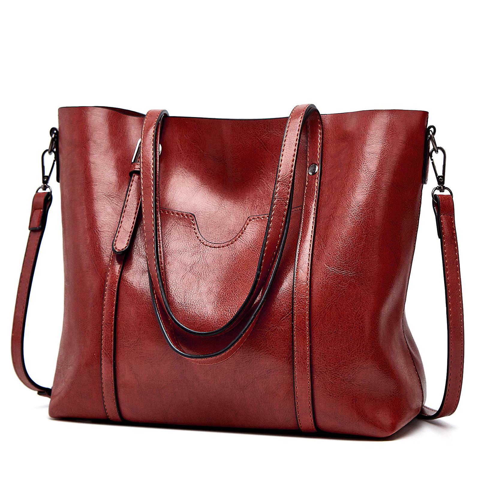 Läder Tote Axelväska Läder Handväska Axelväska Crossbody Väska