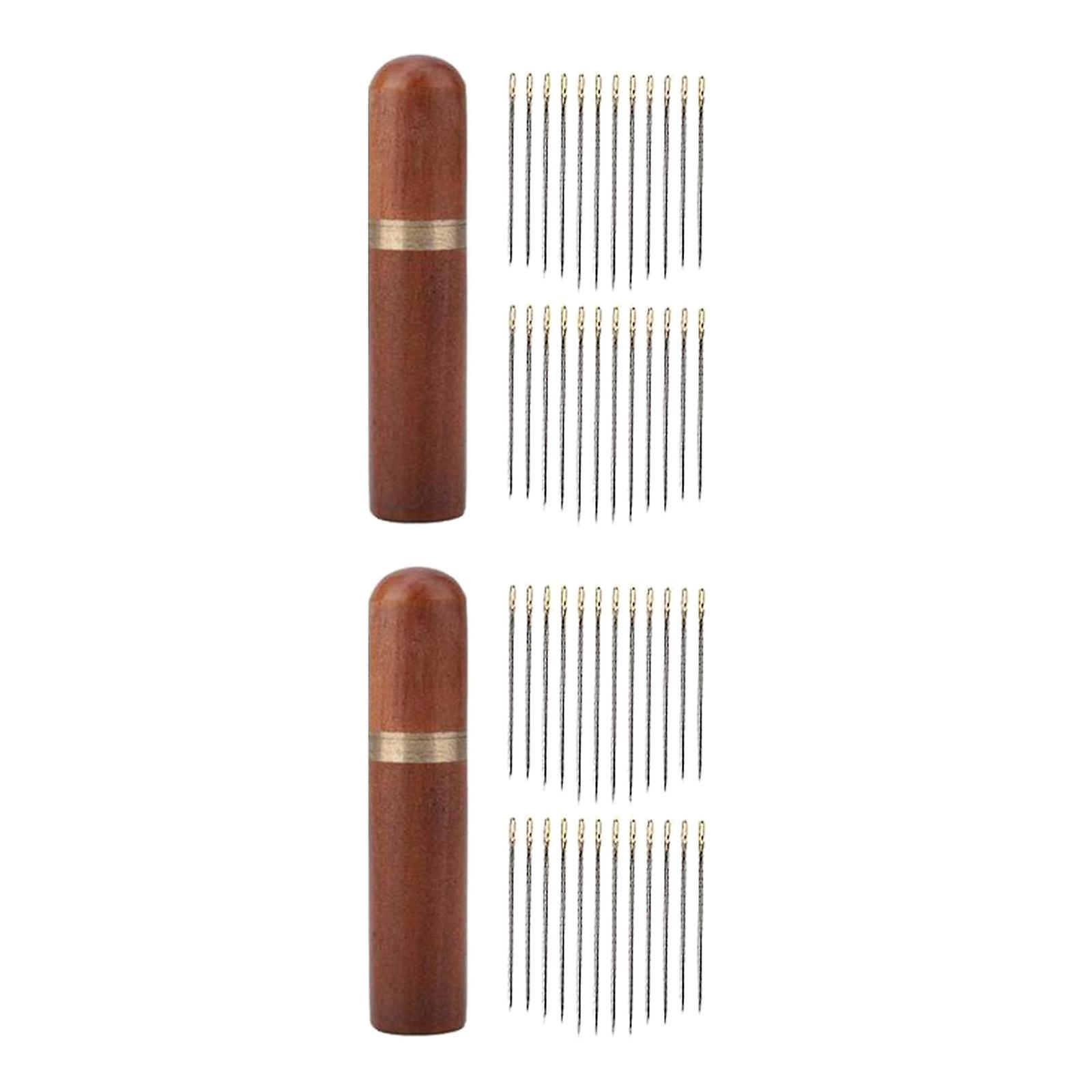 Self Threading Needles with Wooden Needle Case ;