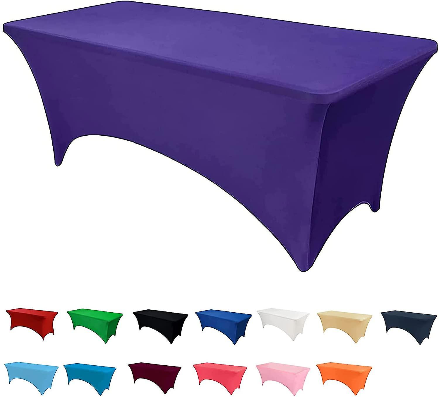 Spandex Fitted Tablecover, Washable Rectangular Stretch Trestle Table Cloth For Banquet(purple,6ft)