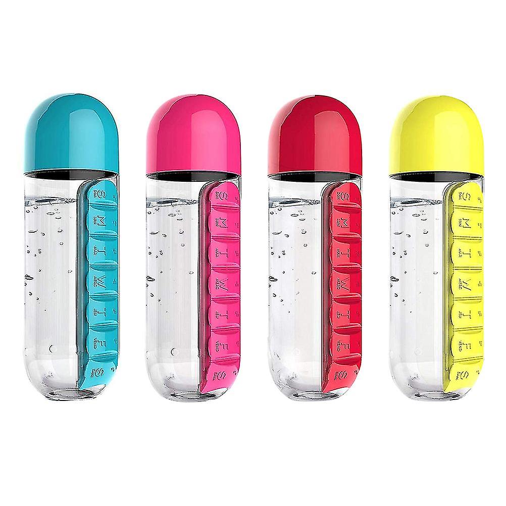 600ml Water Bottle with Pill Box Organizer 2 In 1 Portable 7 Days Planner Box Travel Medication Cases Containers