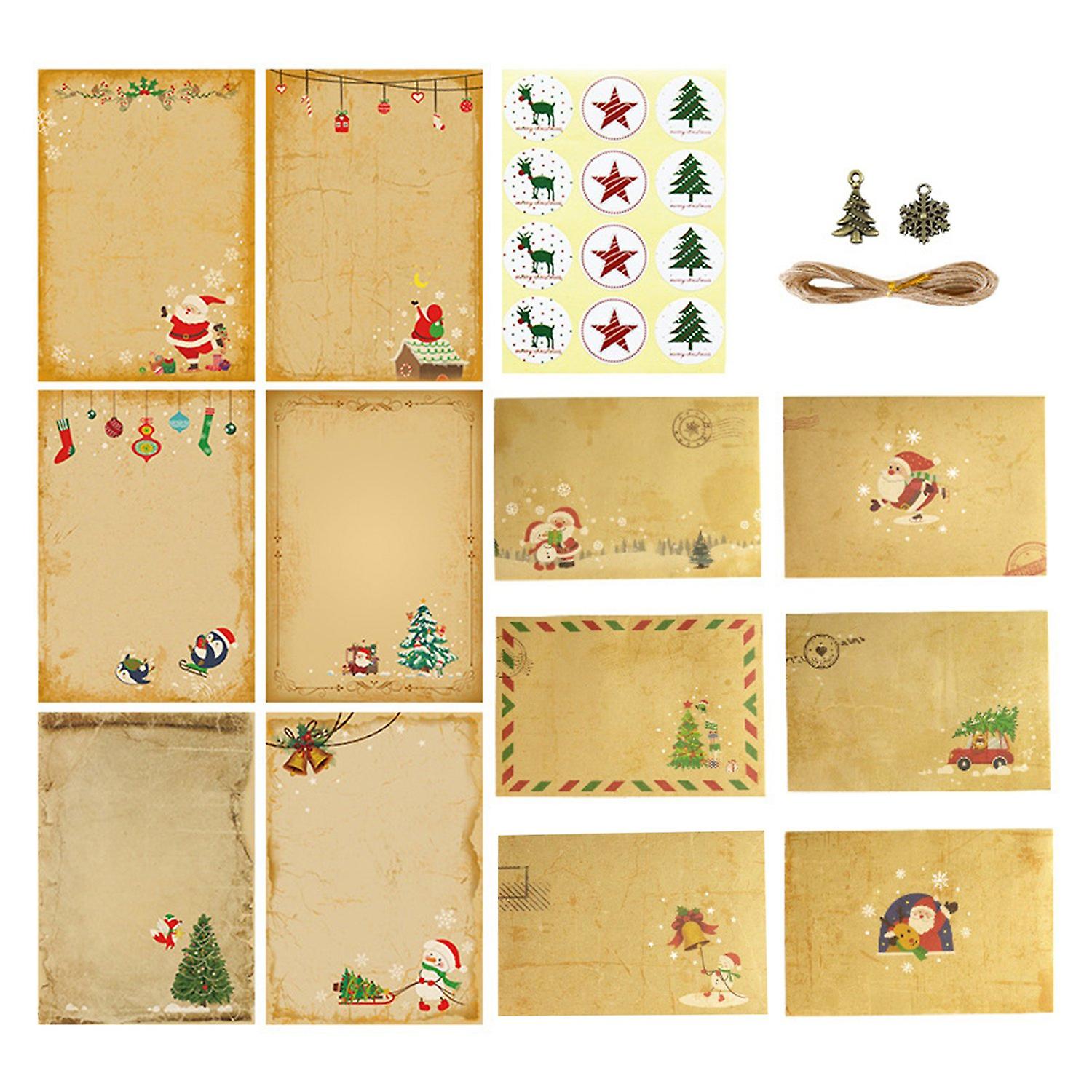 Kraft Brief Pad Set Smooth Writing Cartoon Pattern Santa Claus Christmas Envelopes Writing Paper Sch
