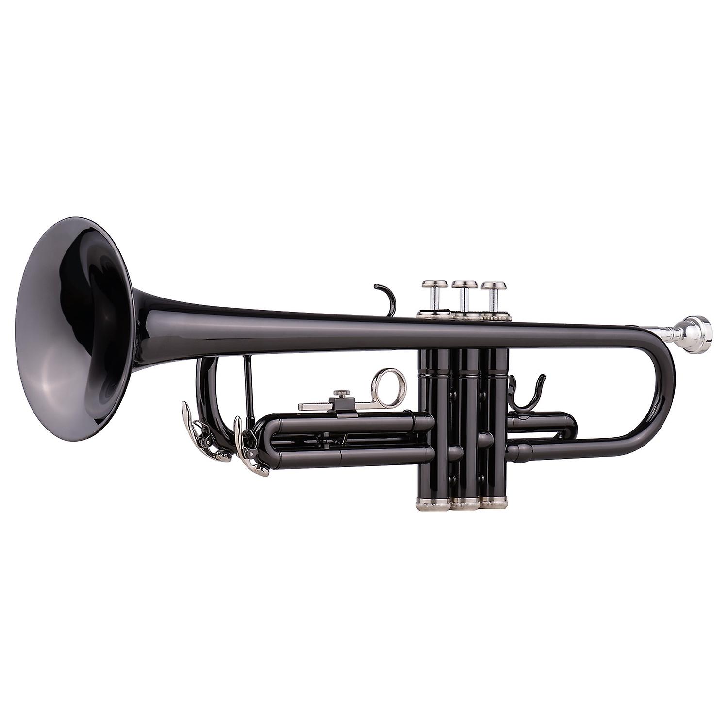 Brass Plated Black Bb Trumpet Set for Beginner Student with Hard Case Straps Mouthpiece Gloves Polis