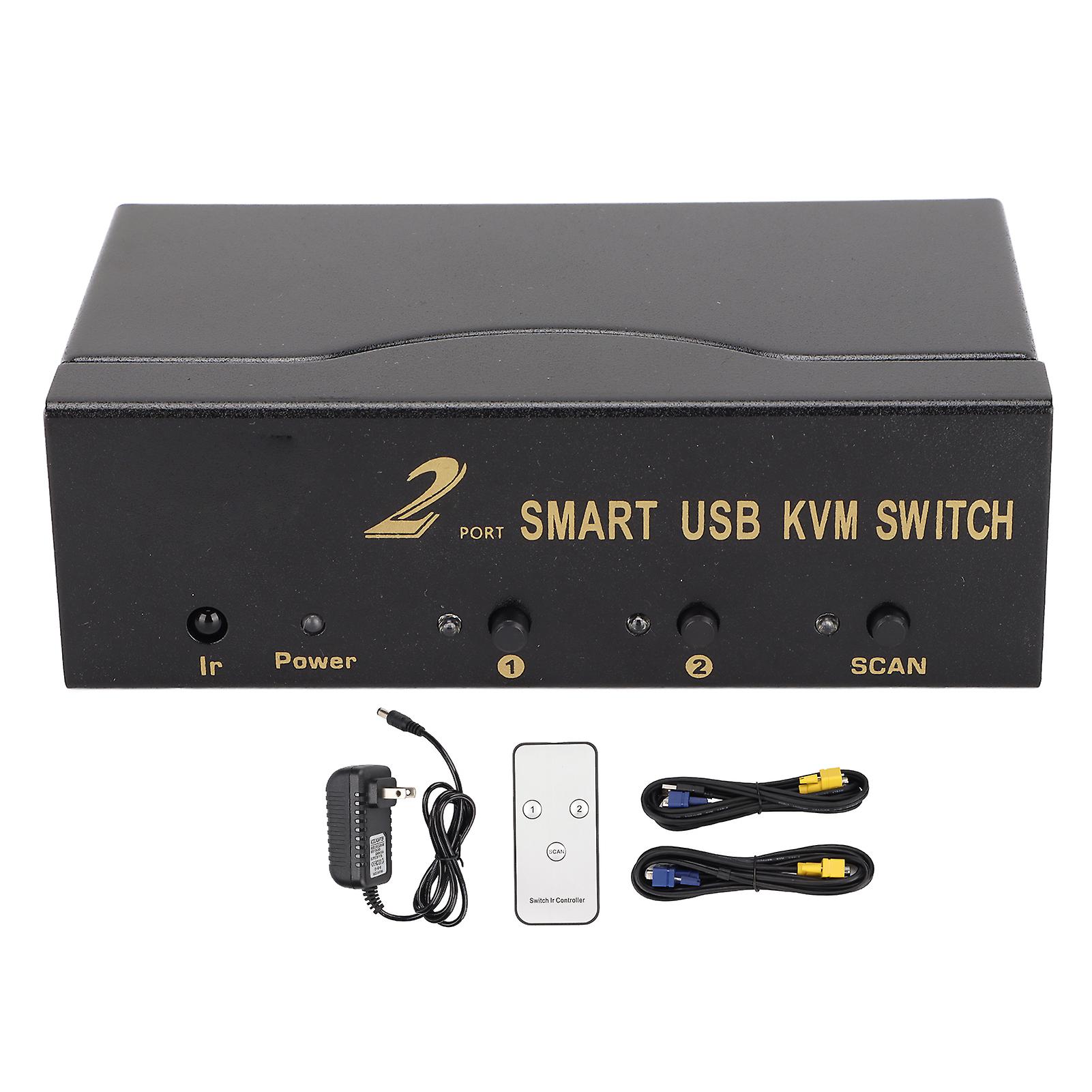 2 In 1 Out VGA KVM Switch with 4 USB Ports for Multi-Computer and Peripheral Sharing