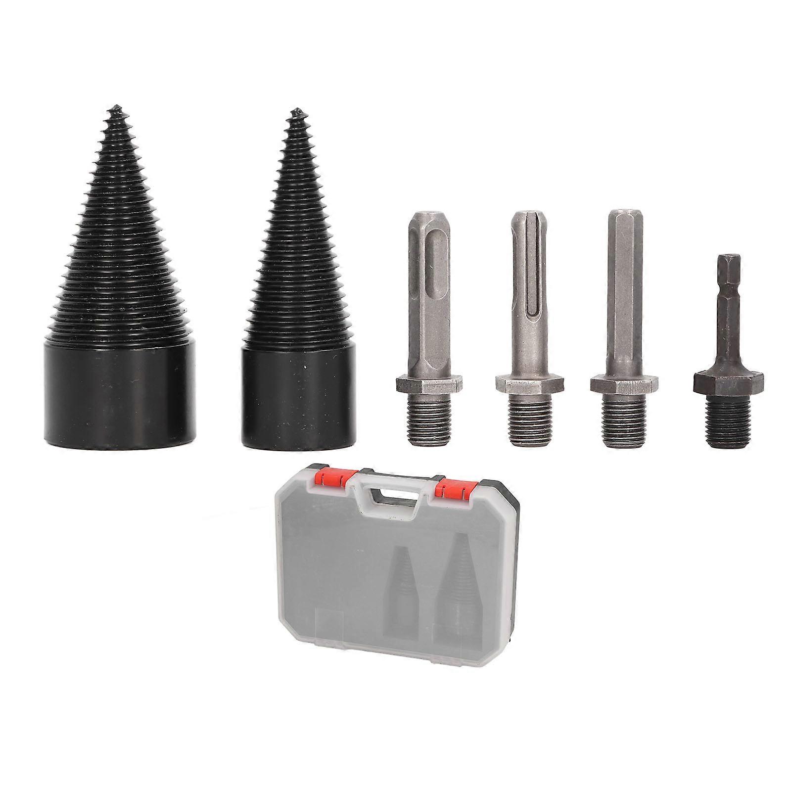 TICFOX 6 Pcs Wood Splitter Drill Bit 32mm 42mm Detachable Heavy Duty Splitting Cone Drill Bit with 4 Handles for Camping