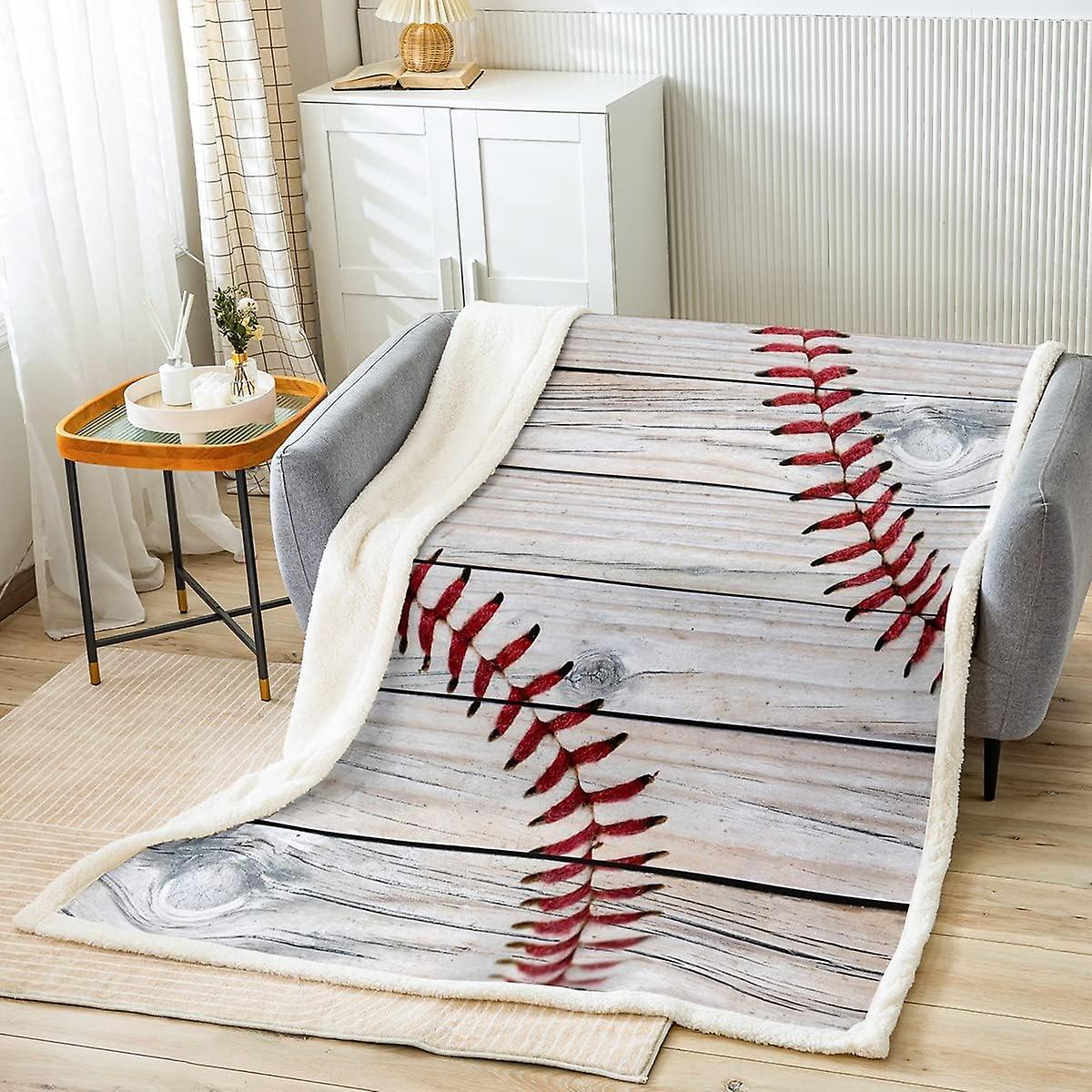 Kerota Couverture de plaid en polaire de baseball pour lit canapé sports en peluche couverture D Bal