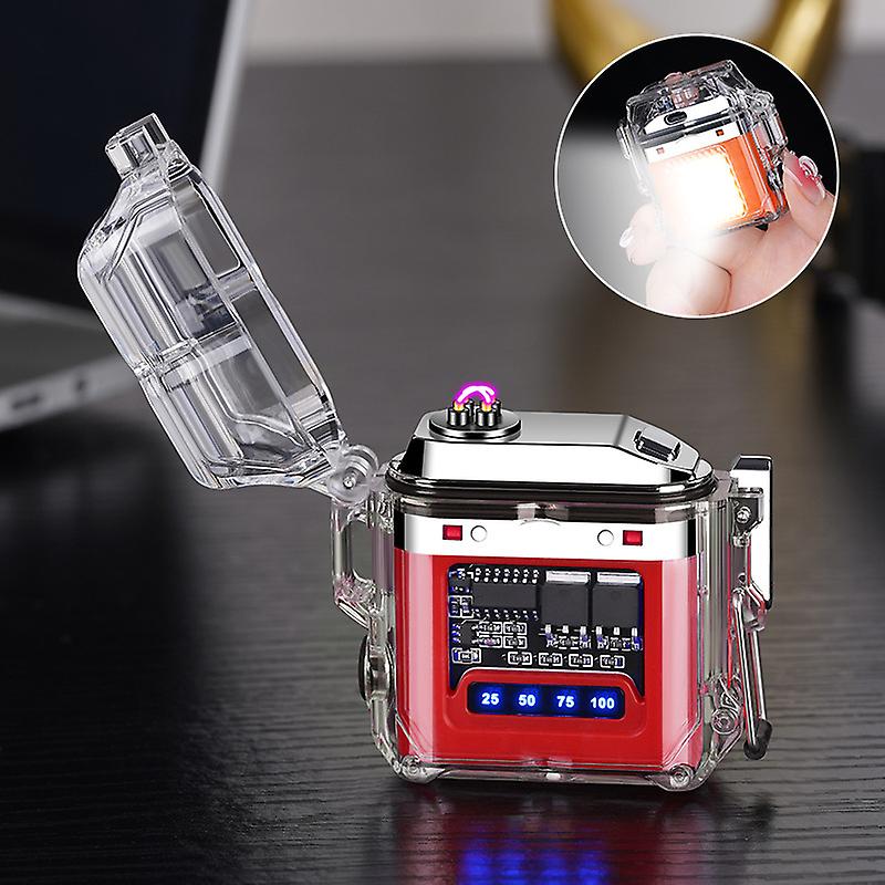 Arc Lighter, Rechargeable Windproof and Waterproof Transparent Plasma Dual Arc Lighter with LED Display, Outdoor Camping Lighter