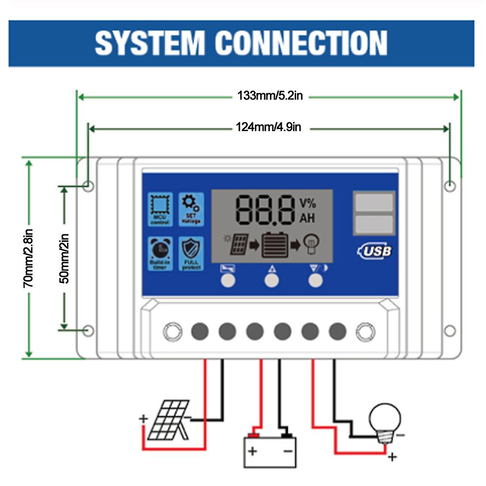 Solar Charge Controller LCD Dual USB PWM Cell Panel Regulator with Load Automatic Identification 12V 24V60A