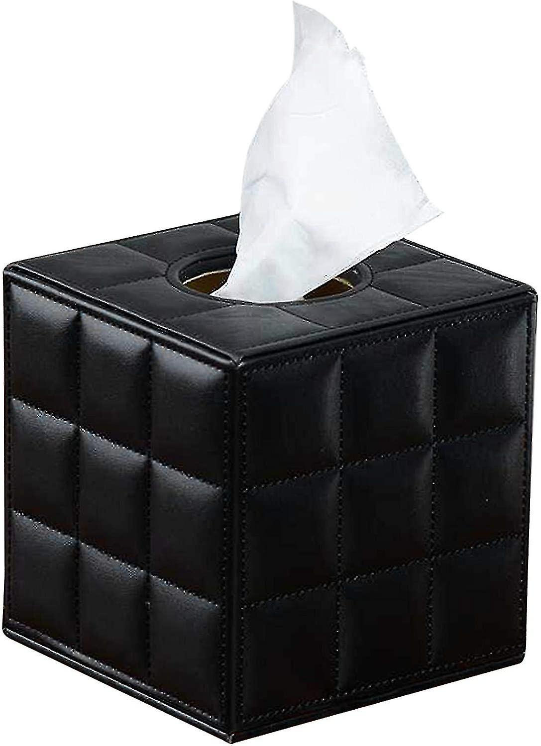 Leather Tissue Box, Square Paper Tissue Dispenser , Black