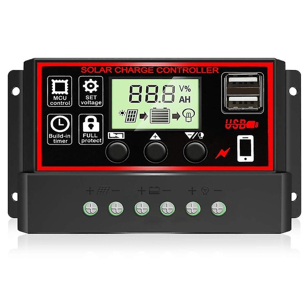30a Solar Charge Controller Solar Panel Battery Intelligent Regulator With Dual Usb Port 12v/24v