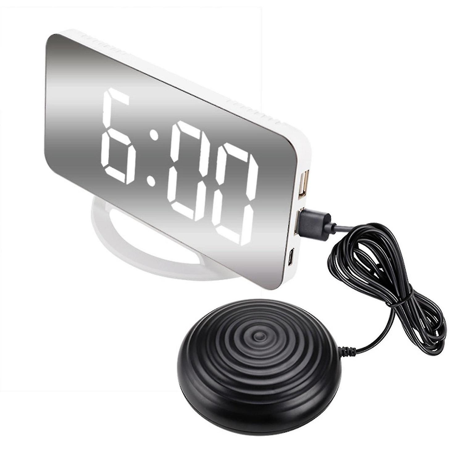 Loud Vibrating Alarm Clock Digital Mirror Clock Suitable for Adults with Severe Sleep Deafness
