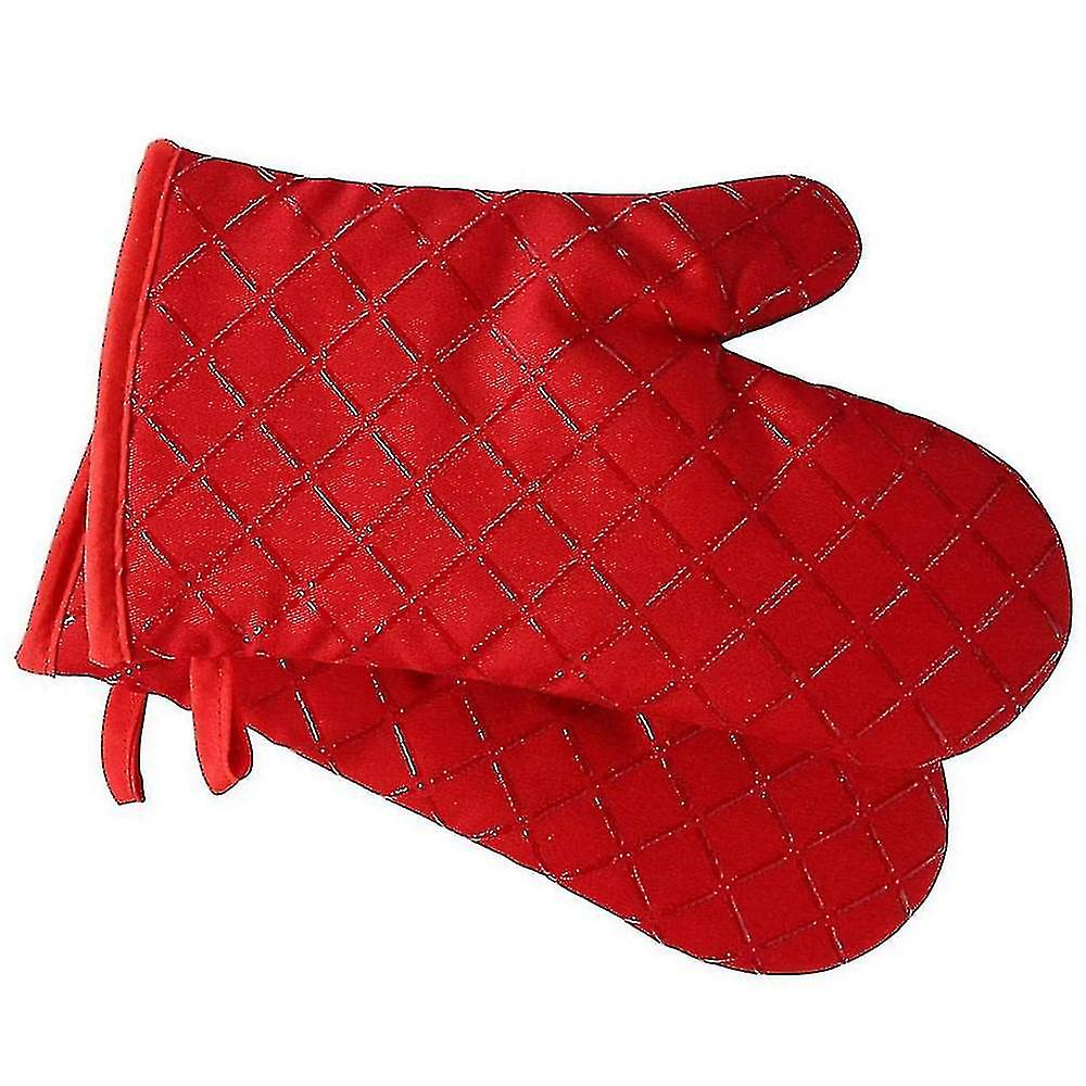 2 Pcs Soft Cotton Lining Kitchen Oven Gloves Red
