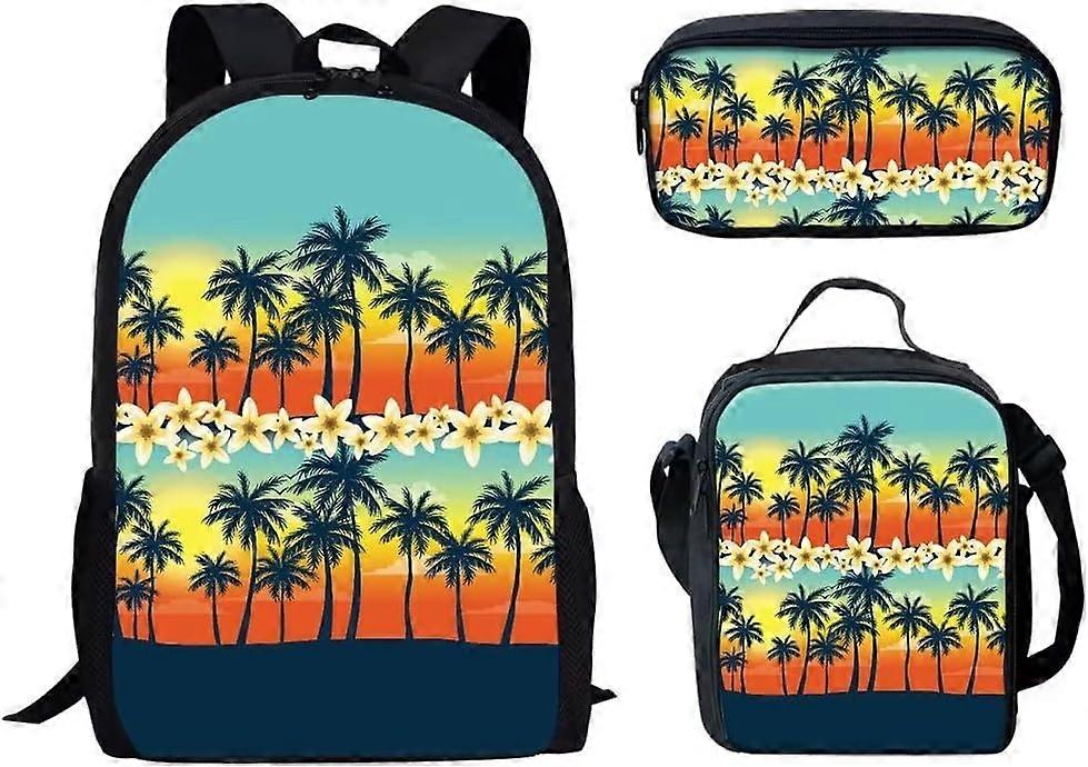 مجموعة حقيبة مدرسية للأطفال من Palm Tree Sunset مع صندوق غداء وحقيبة مقلمة للفتيات حقيبة ظهر للمراهقين في المدرسة المتوسطة