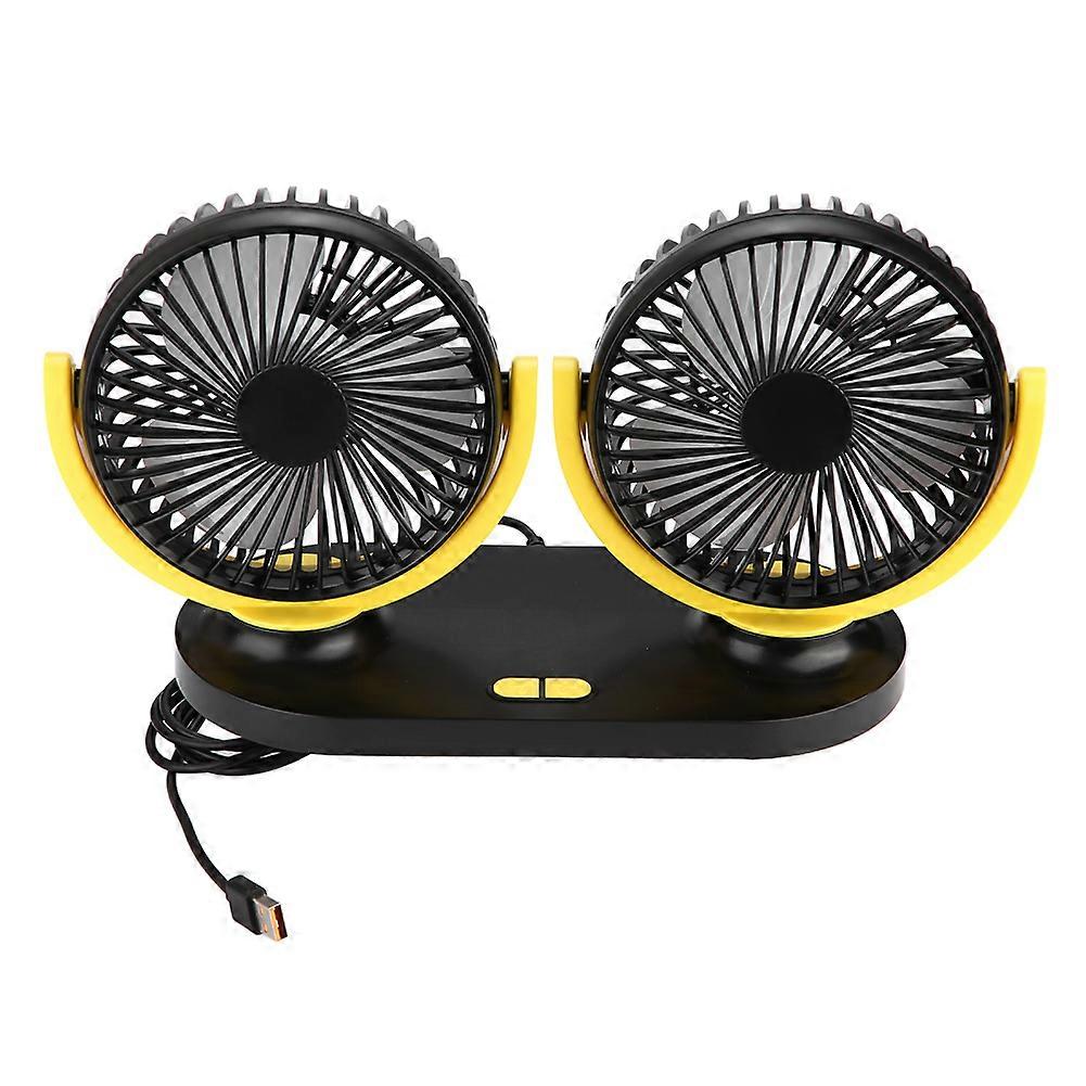 USB Dual Head Car Fan Portable Air Conditioner Auto Cooler Ventilation 12V Black Yellow NO.45685