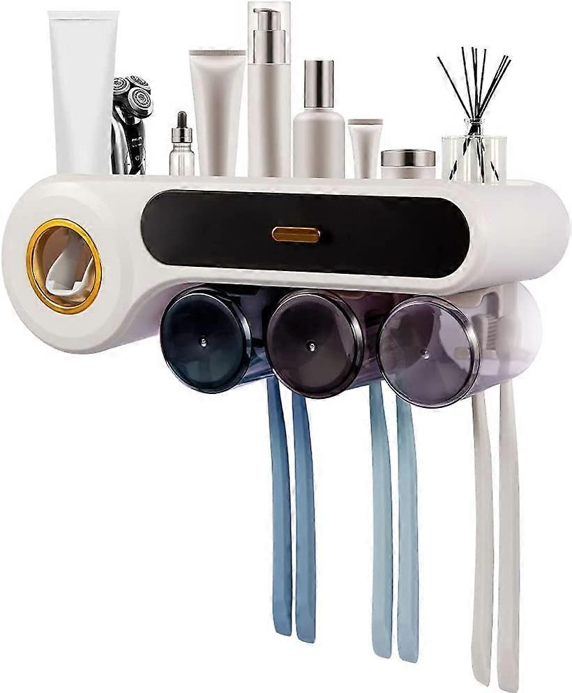 Toothbrush Holders Toothpaste Holders Squeezer Multi-Function Holders Automatic Toothpaste Dispenser Holder for Bathroom Restroom Organizer with 6 Too