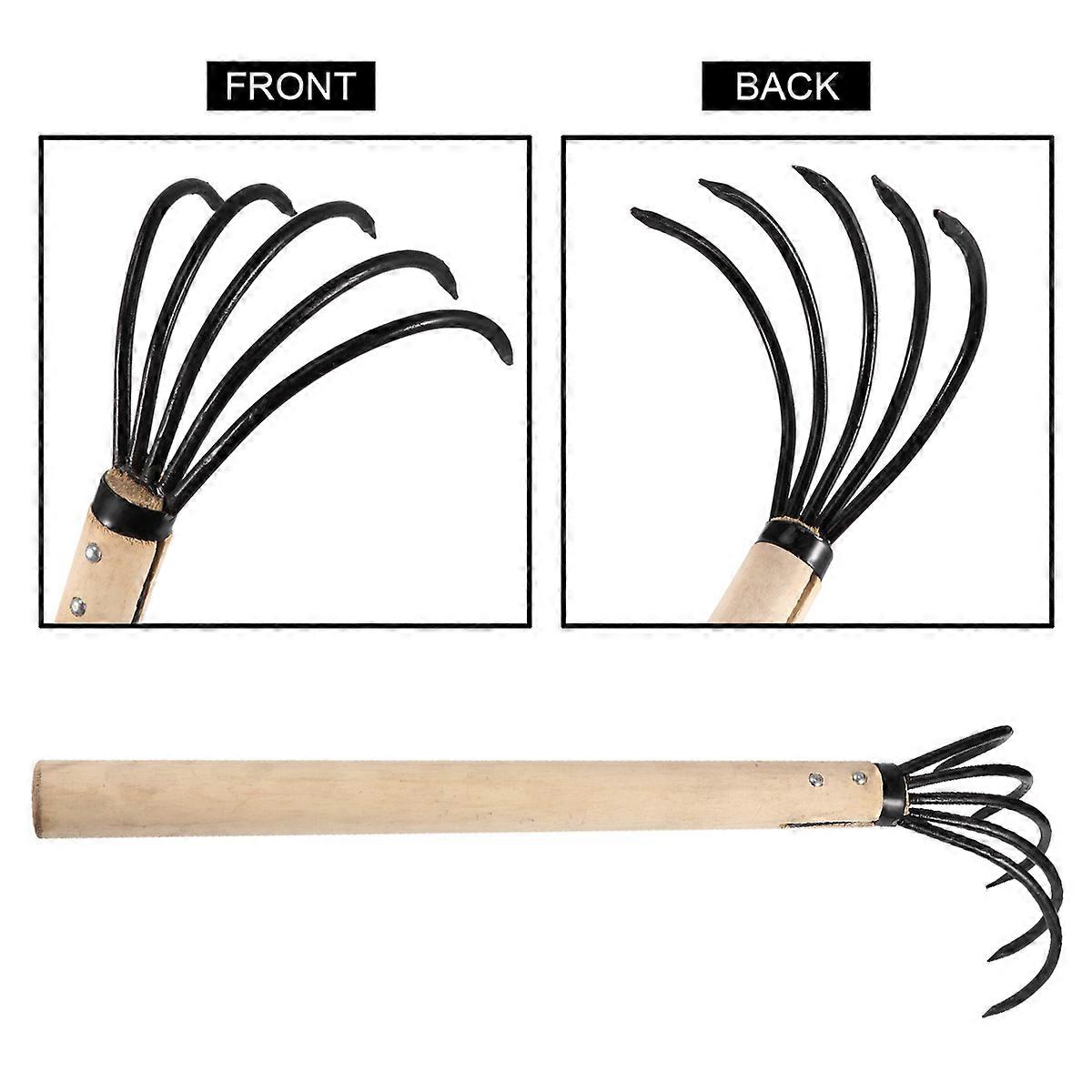 1PC Iron Rake Wooden Handle Five-Teeth Rake Multifunctional Rake ...