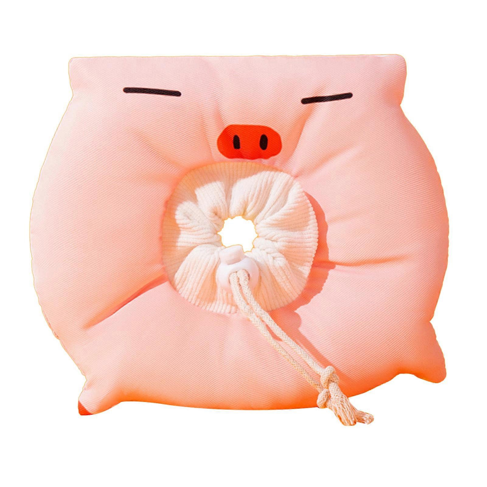 猫手術リカバリーカラーかわいい動物の形舐め咬傷防止子猫の子犬用保護調節可能な猫用コーンカラーピンクピッグL(推奨重量