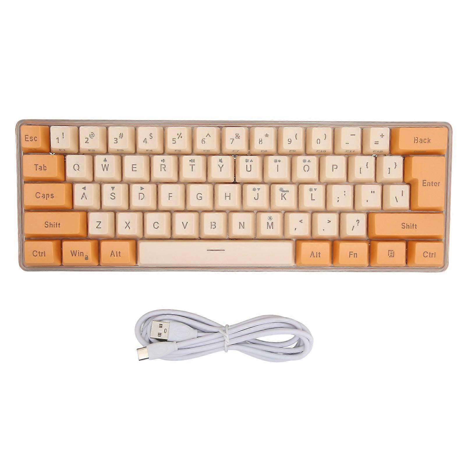 Gaming Keyboard USB 61 Keys Contrast Color RGB Light Key Line Separation Mechanical Wired Keyboard for Office Games Orange Beige