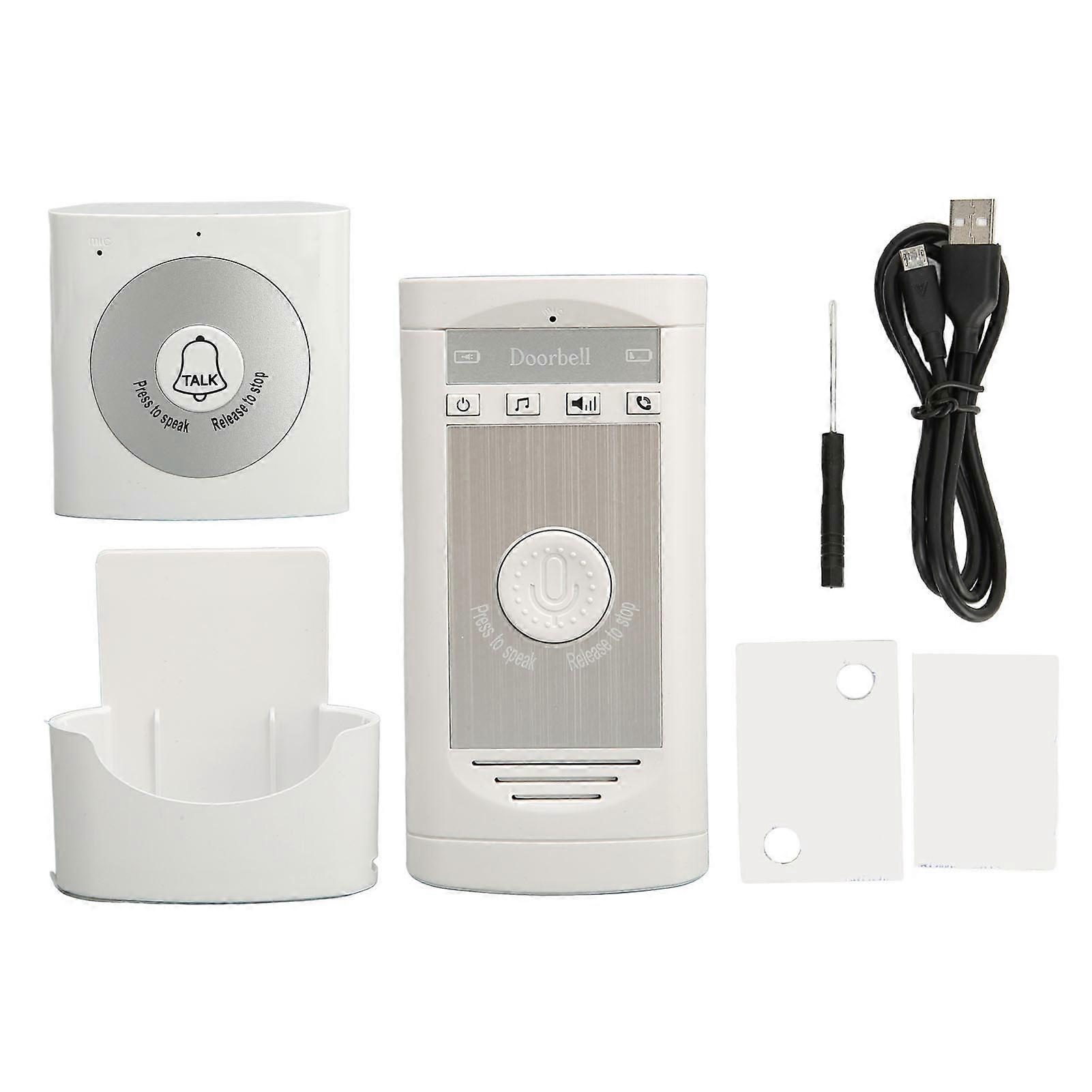 Wireless Intercom Doorbell 2 Way Talk Clear Sound Large Range Electronic Doorbell Set for Home Office White