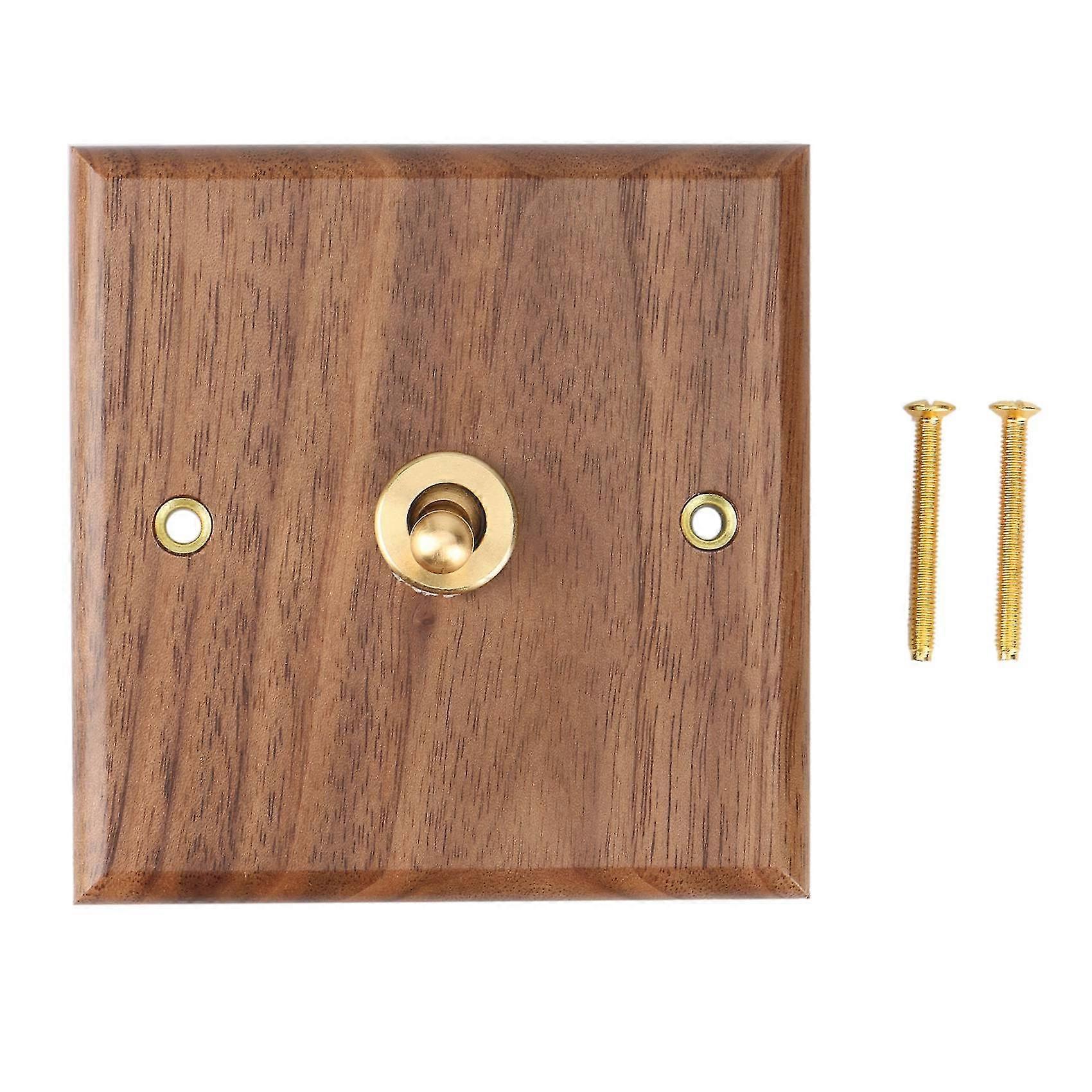 Retro American Industrial Style Light Switch Socket, Solid Wood Brass Toggle Switch Plate, Antique