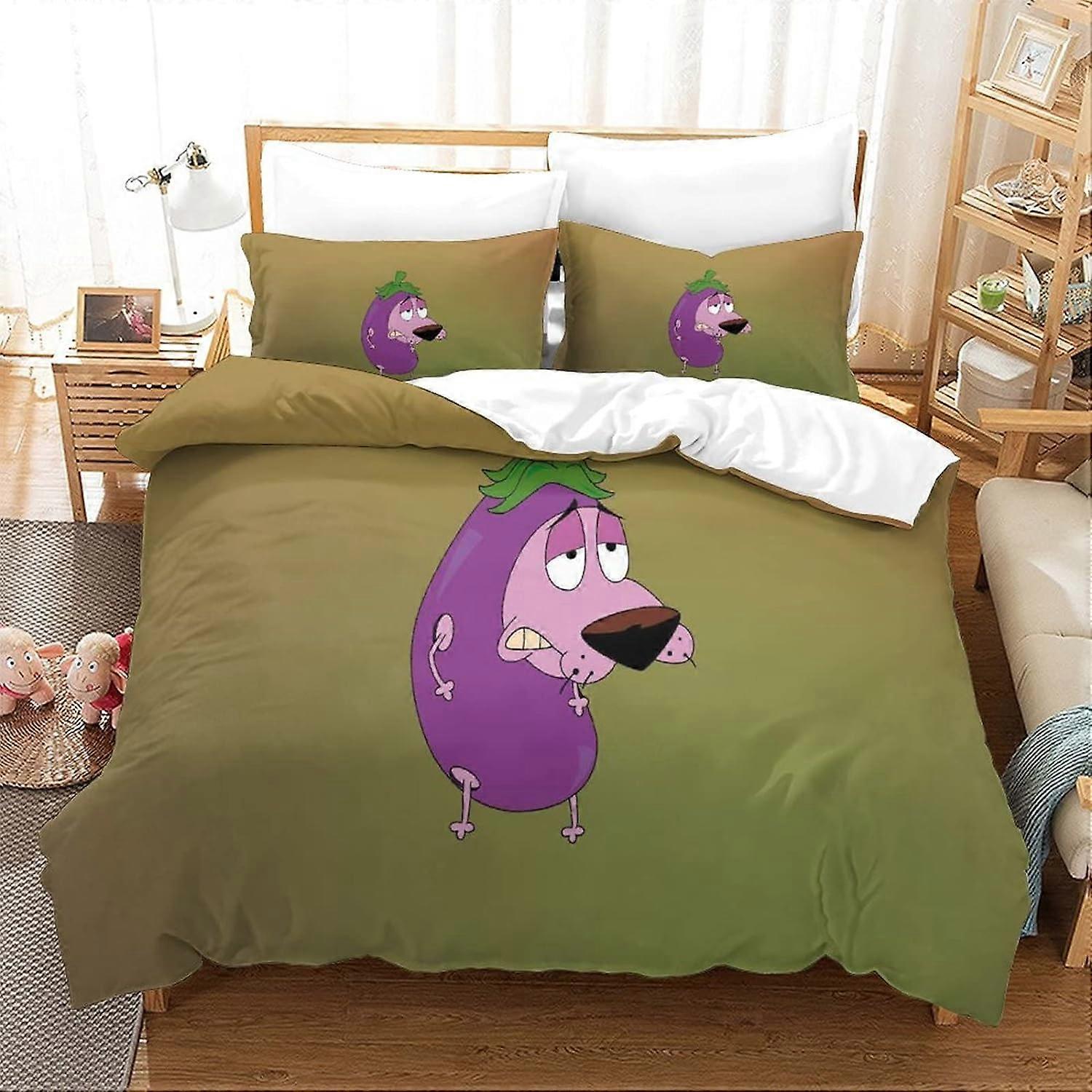 Courage The Cowardly Dog Bedding Set in Pieces with Duvet Cover and Pillowcase, Microfibre, Cartoon Digital Printing D Doublexc 135*200 CM