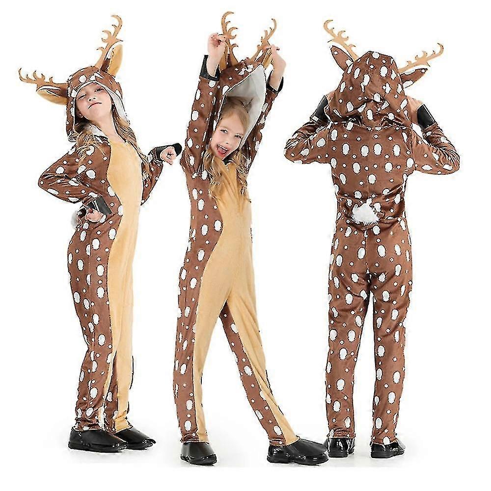 thumbnail interactive-video image 1 of Cozy Brown Reindeer Animal Pajama Jumpsuit For Kids - Fun Christmas Costume 1 of 2