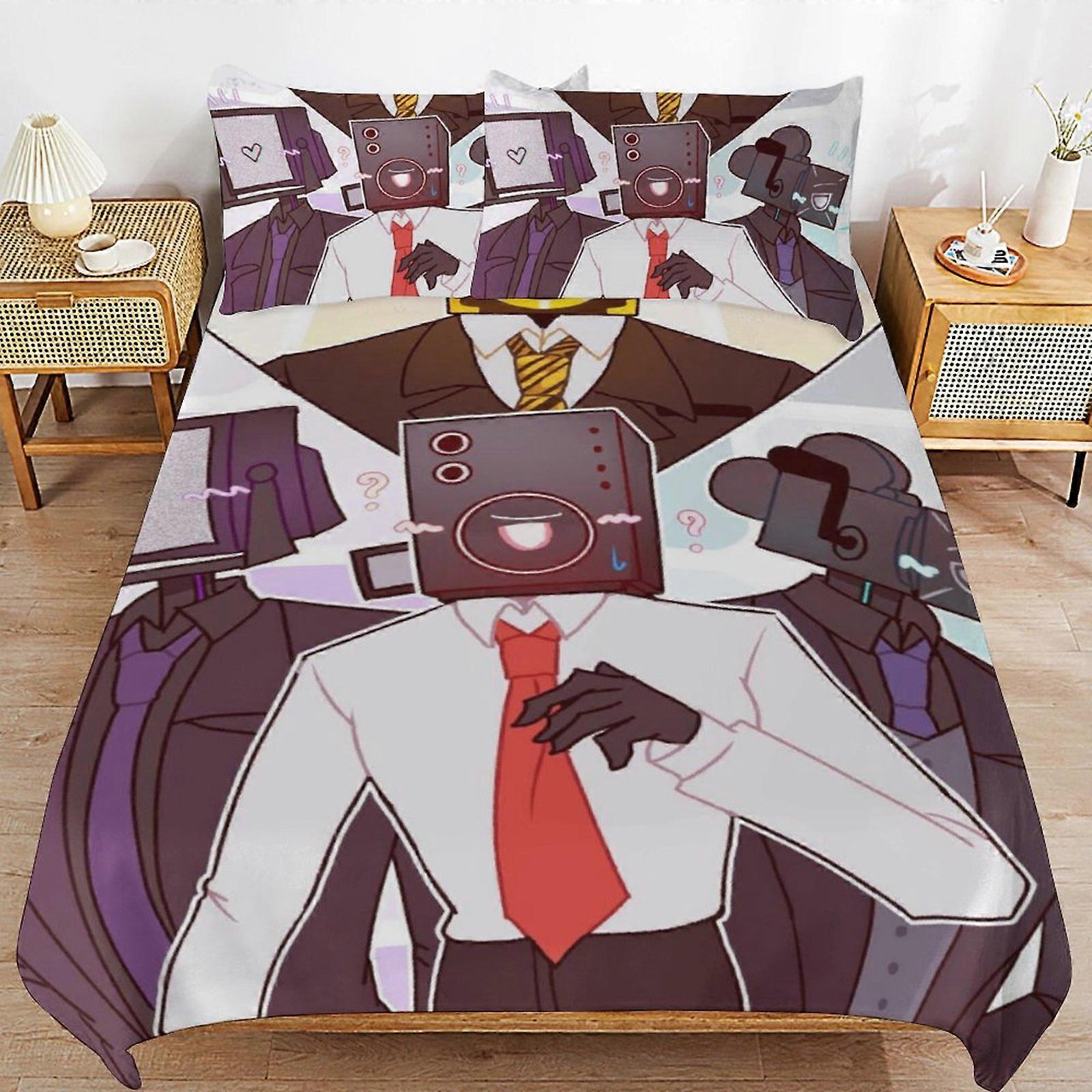 c565 Skibidi WC povlečení Set Povlak na přikrývku Pohodlné a lehké kreslené povlečení 3dílná postelová souprava Twin(1 povlak na peřinu a 2 povlaky na polštář) hn1148