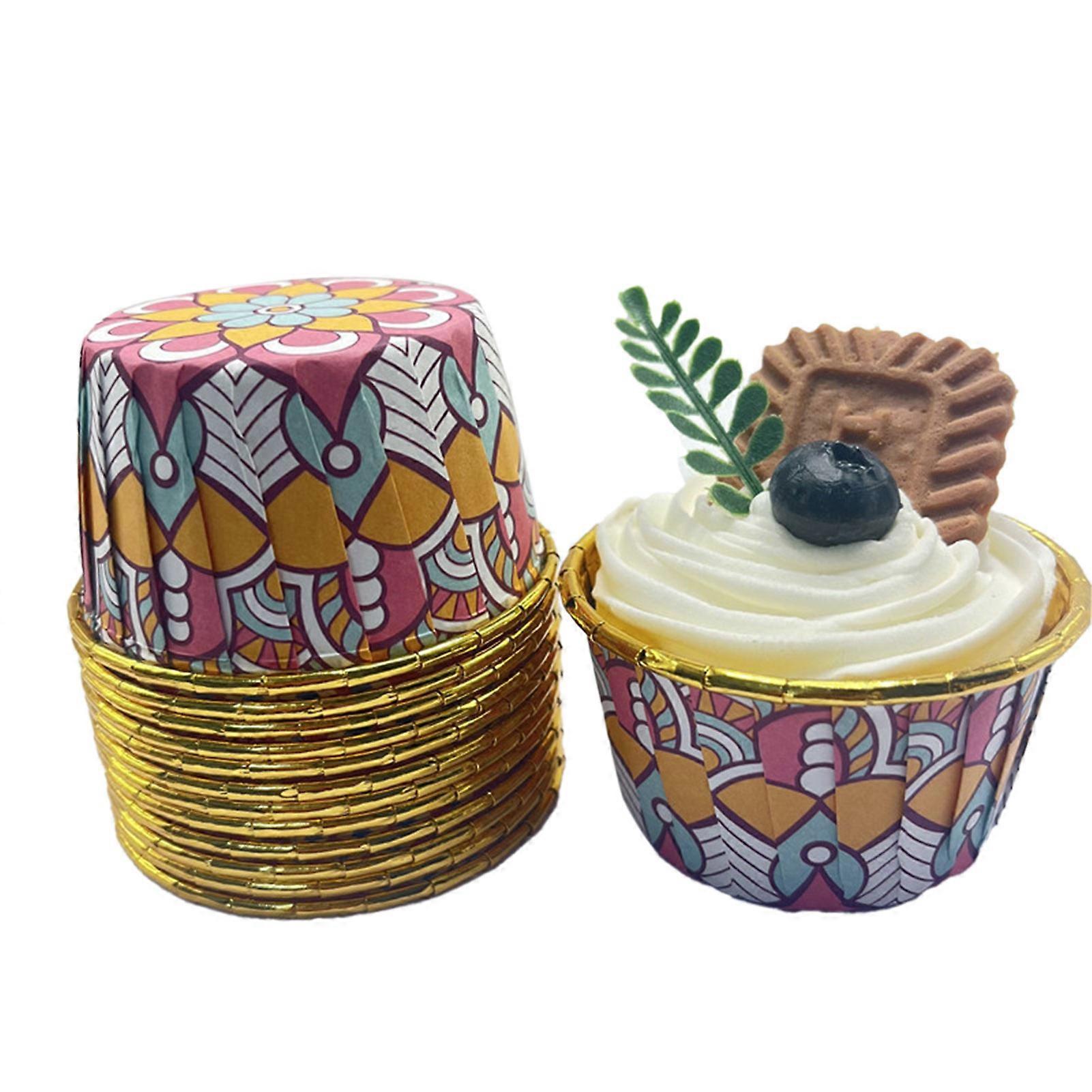 50 PCS Bohemian-Print Muffin Cups Resistente ao Calor Descartáveis Muffin Forros Multiuso Alumínio Cupcake Pans