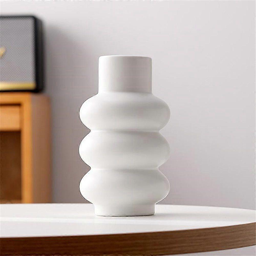 Decorative Vase Circle Ceramic Flower Vase, Modern Ornament Vase White