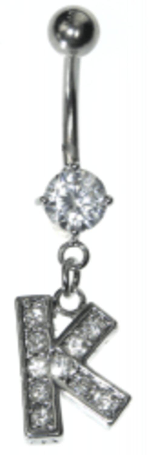 Navel Piercing with white crystals - letter K