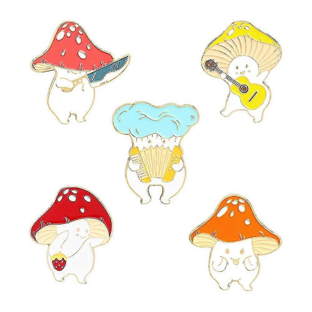 5pcs Mushroom Enamel Pin Custom Funny Guitar Cute Badge Jewelry