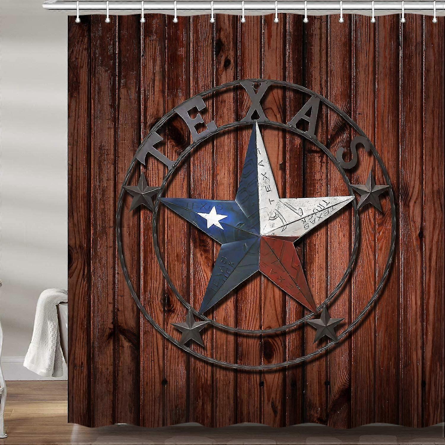Rustic Texas Star Bathroom Shower Curtain, Barn West Farmhouse Fabric Shower Curtain Set, Rustic