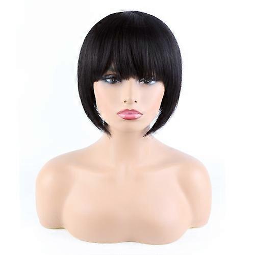 Peruca de cabelo curto Toocci Ladies Black Bangs Bob 8 polegadas peruca fechada natural