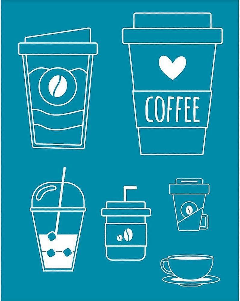 4x5 Inch Coffee Theme Clay Stencils Coffee Cup Silk Screen for Polymer Clay Afternoon Tea Silk Screen Stencils Mesh Transfer Stencils for Polymer Clay