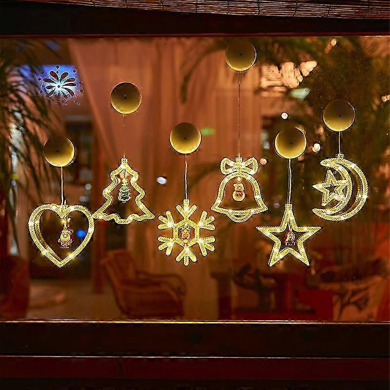 Éclairage de Noël LED, 6 rideaux lumineux LED, fonctionnement sur batterie avec ventouses, guirlandes lumineuses intérieures pour la décoration de Noël, fête, mariage