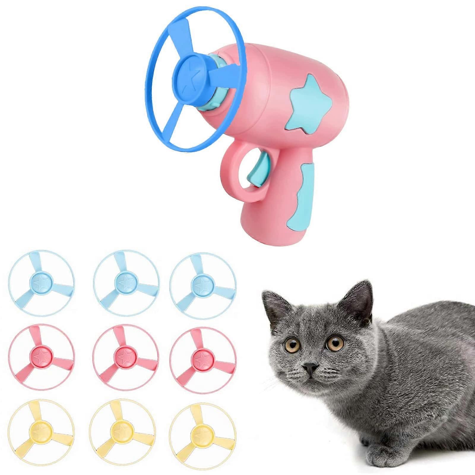 Cat Fetch Toys Colorful Flying Propellers Cat Chasing Flying Propeller Cat Playing Toy with 1 Launchers & 10 Discs
