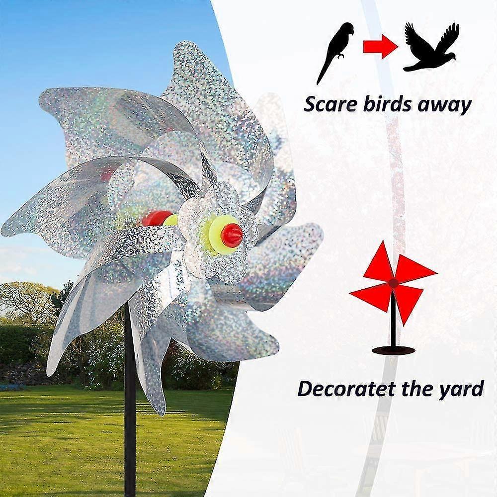 Reflective Pinwheels, 8-pack Extra Sparkly Pin Wheel For Garden Decor, Bird Repellent Devices Deterrent To Scare Birds Away From Yard Patio Garden Far