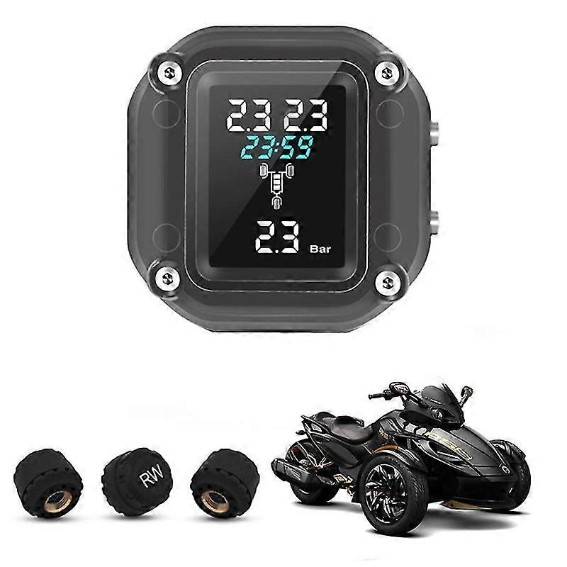 Trikes Motorcycle Tpms Motor Tire Pressure Tyre Temperature Monitoring Alarm System With 3 External Sensors For 3 Wheelers