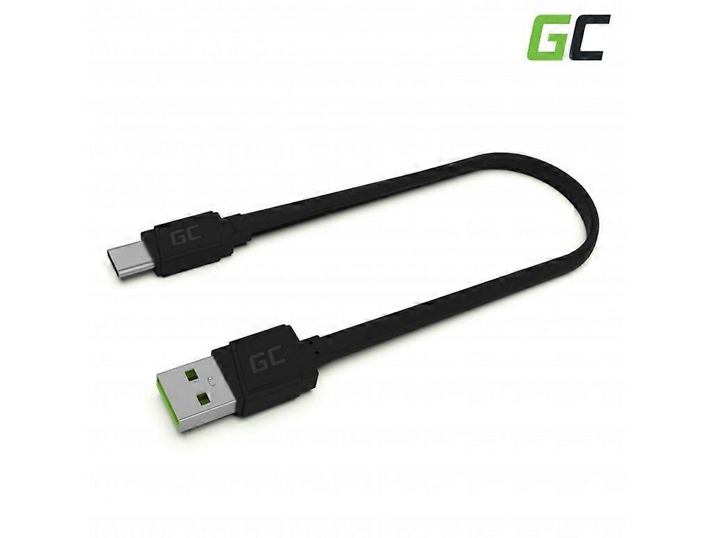 Cable plano de celda verde USB-A a USB-C, 25 cm, carga rápida