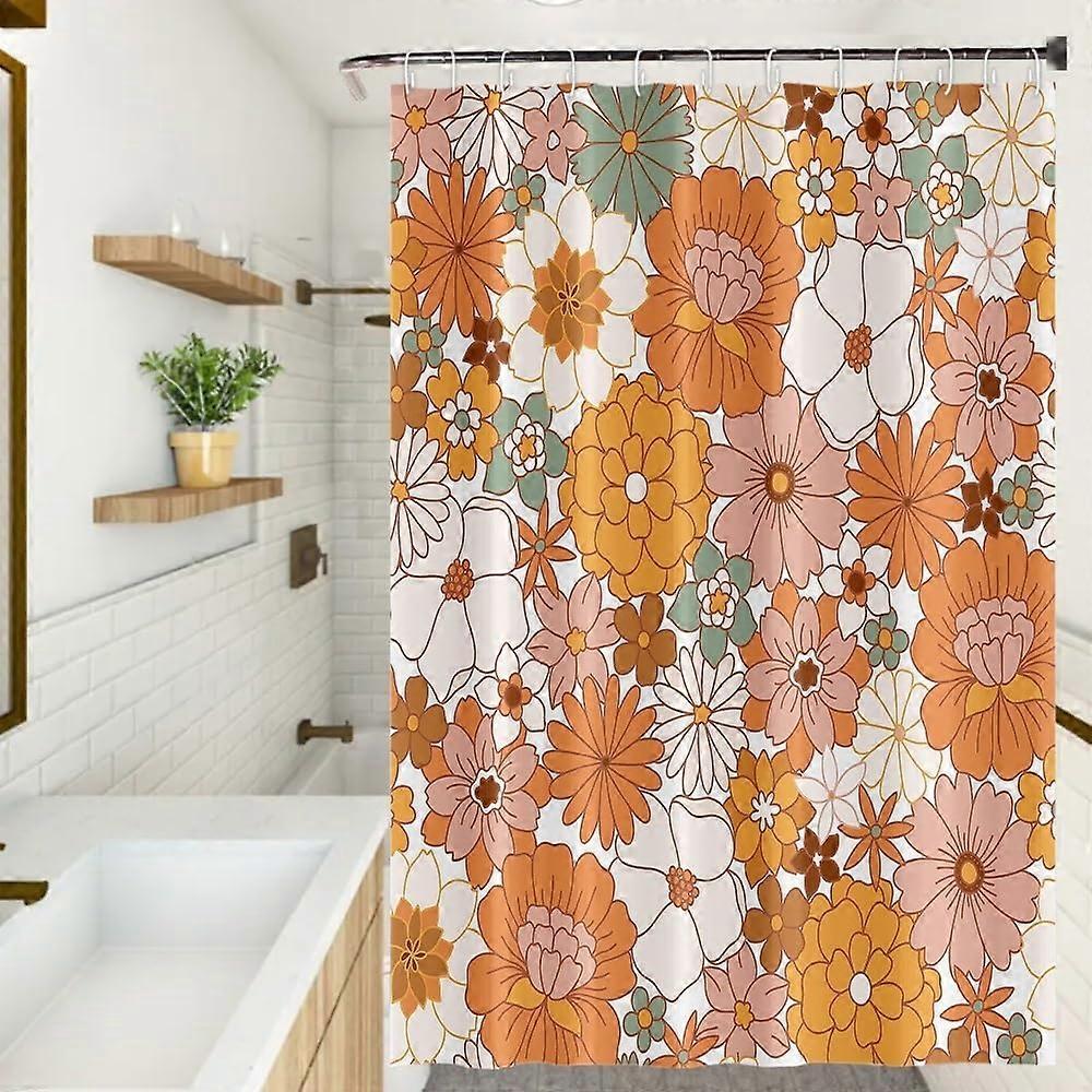 Boho Floral Shower Curtain Bohemia Vintage Groovy Stylish Flower Retro Hippie 70s Bath Curtain 72x84 Inch Waterproof Fabric Shower Curtain Set Fashion