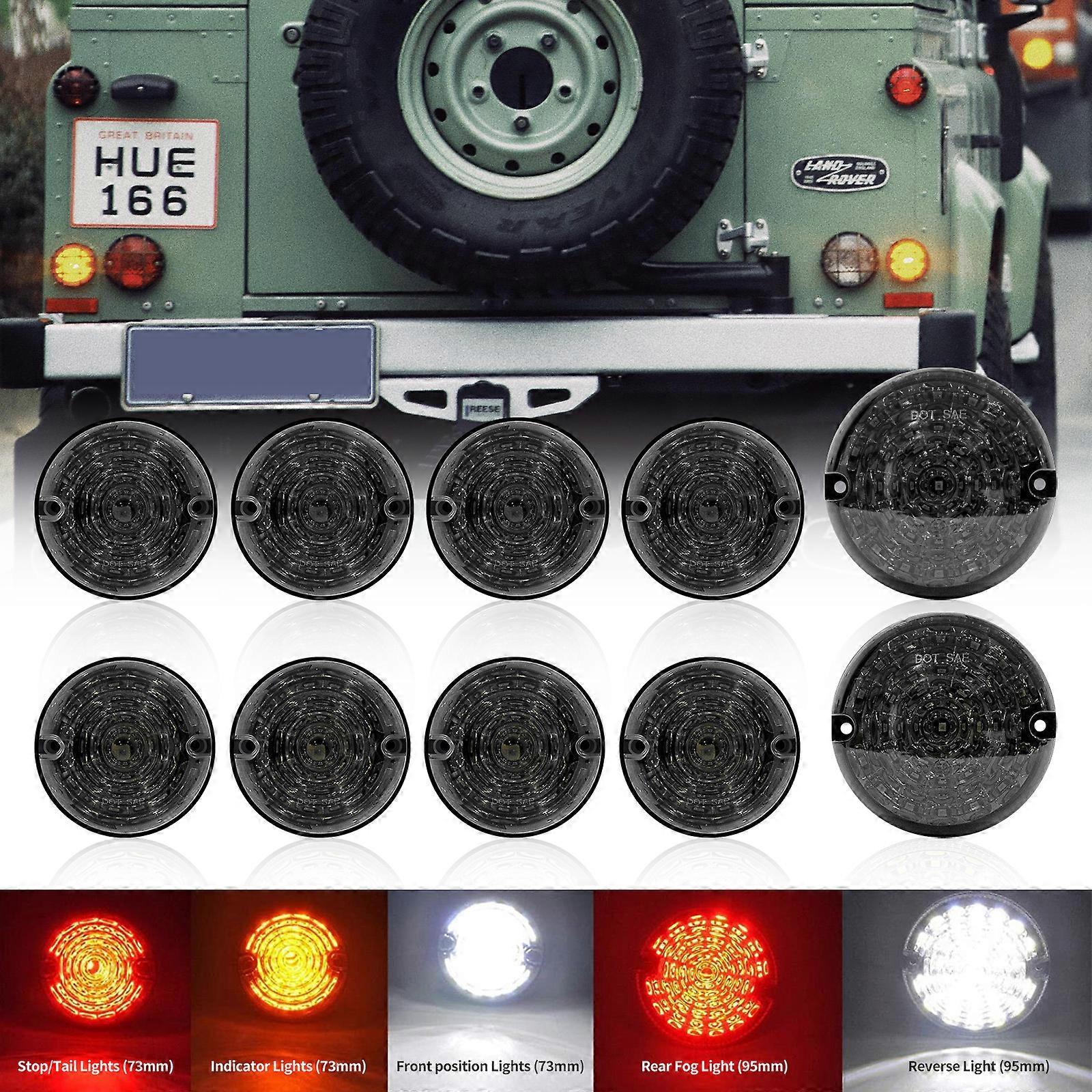 2/10Pcs Smoked Lens Complete Led Lamp Upgrade Kit For Land Rover Defender 1990- Front Indicator Lamps Rear Fog Lights
