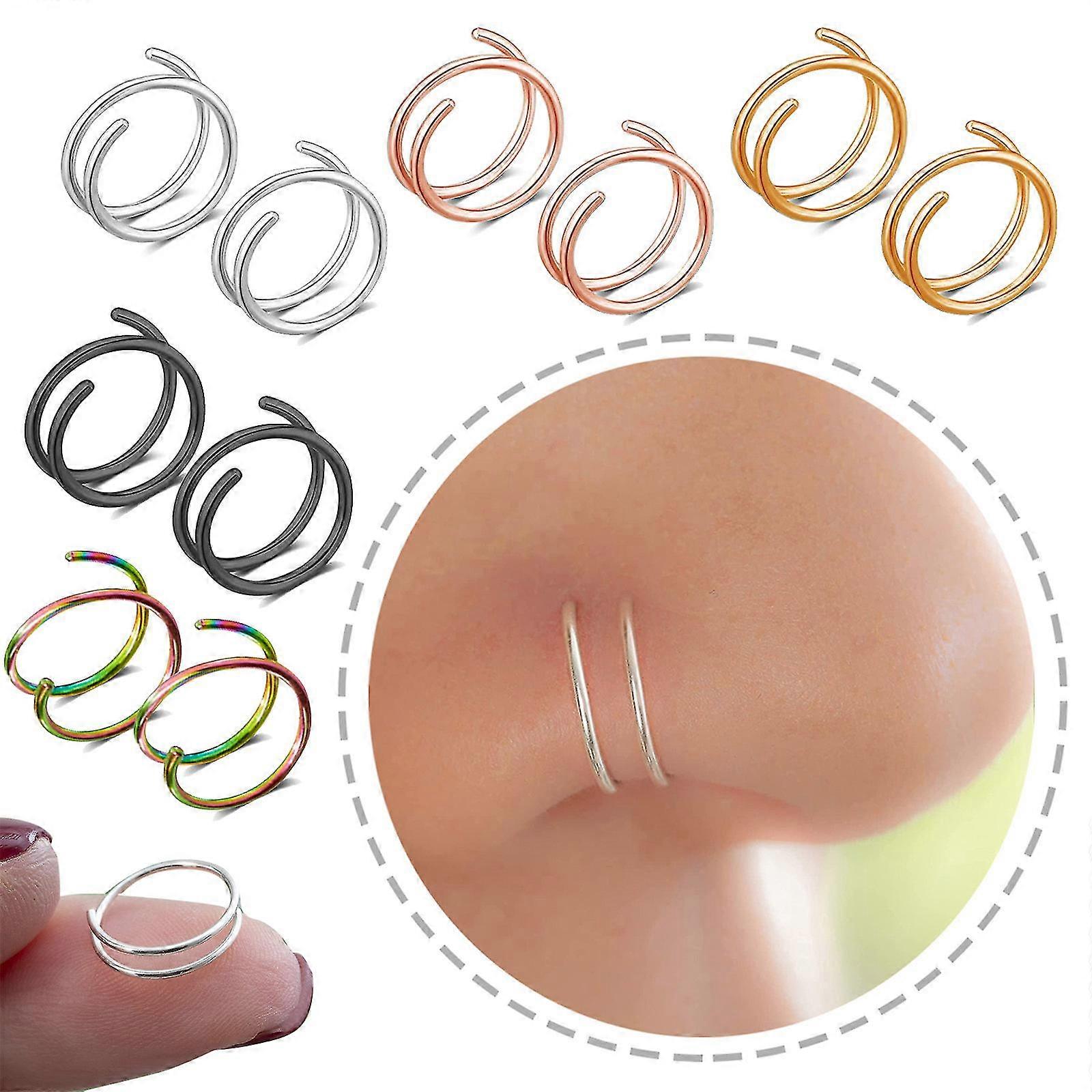 2 stk doble neseringer for gjennomborede neser Spiral neseringer for jenter, neseborpiercingsmykker