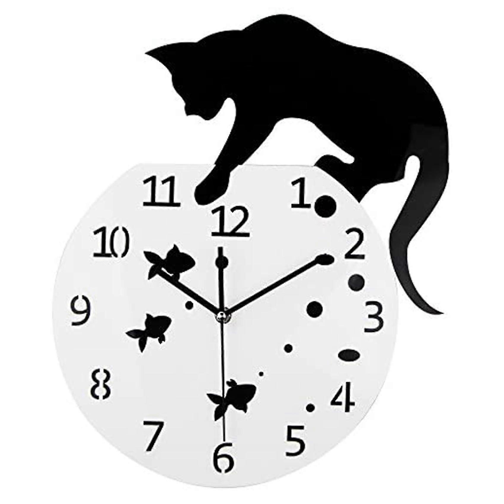 cat wall clock solid wood silent quartz wall bedroom wall clock