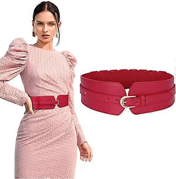 Women's wide elastic waistband red), women's elastic tie up, suitable for fashionable layered back dresses