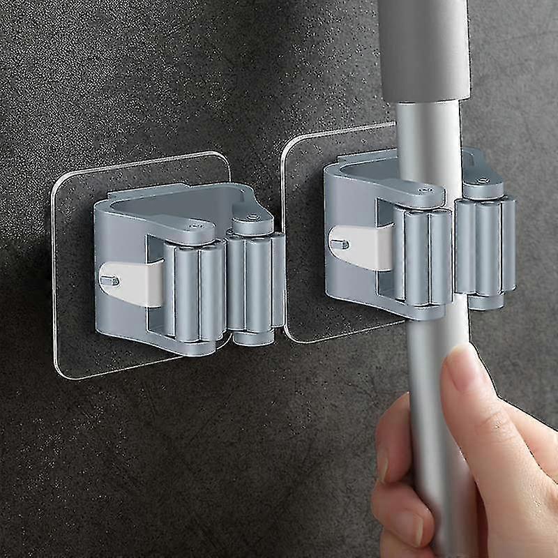 壁掛けほうきホルダー、粘着性、穴あけなし、グレー、モップ&ほうきオーガナイザー