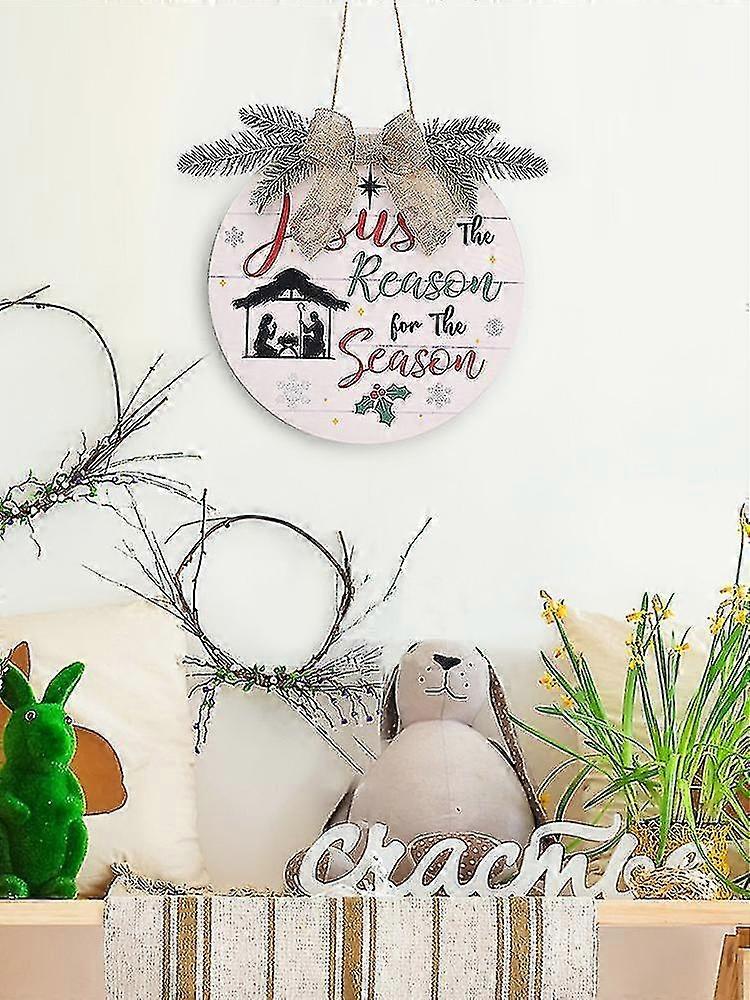 イースターレッドイエス木製ドアプレートウェルカムサインリースホリデードアペンダントラウンド木製クリエイティブファ