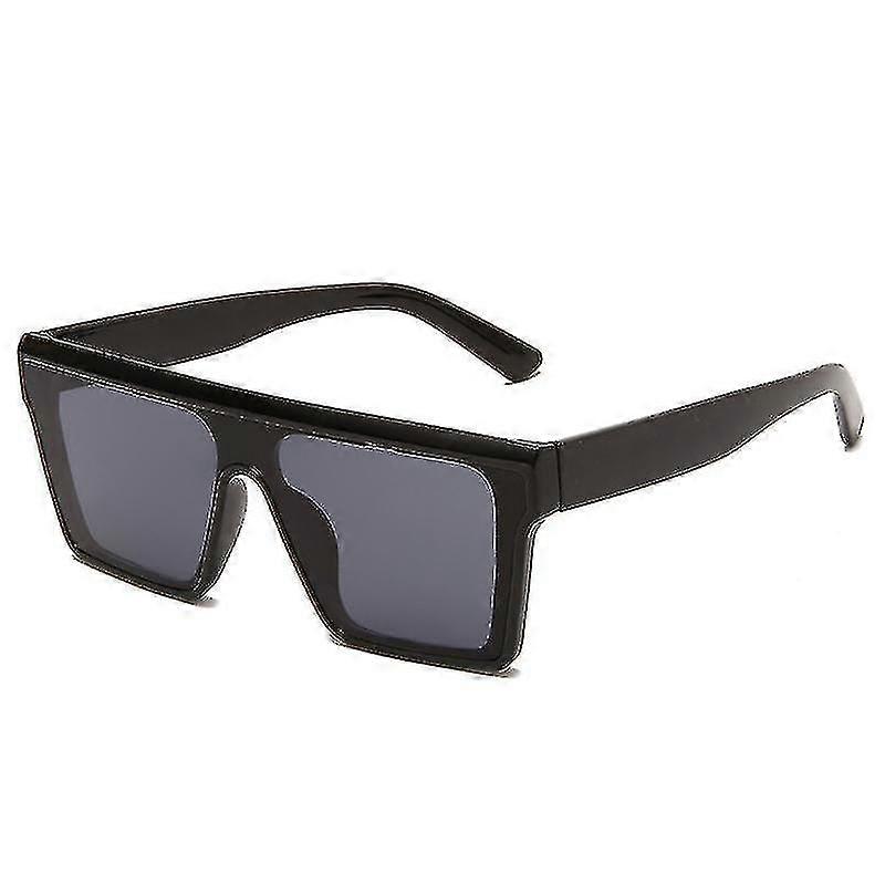 Oversized Flat Top Square Sunglasses for Women and Men - Fashionable Big Frame Shades in Black