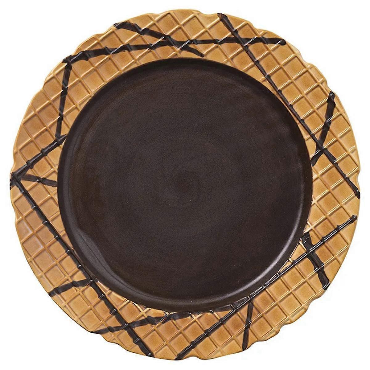 Cookie Plate Cute Ceramic Office Dessert Plate Home Breakfast Dessert Plate,Coffee Color,Sugar Cone Plate