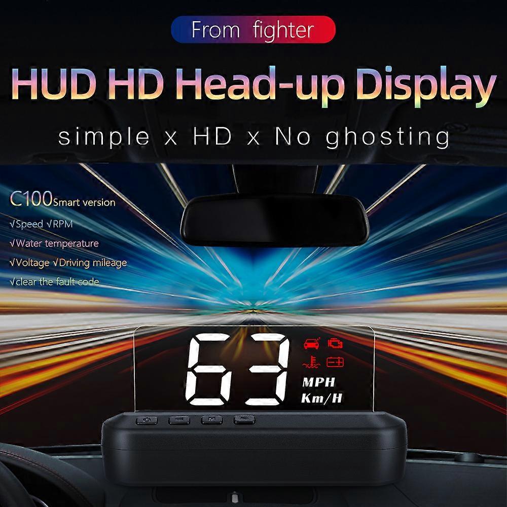 C100-HUD OBD2 II EUOBD Head Up Display RPM Windshield Auto Electronic Voltage Alarm Car HUD Overspeed Warning System Projector